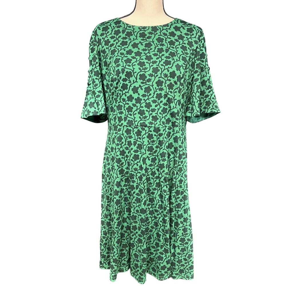 Boden NWT US 14 Reg Alexis Jersey Dress Green Floral short sleeve knee length